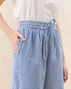 Loeffler Randall Blake Blue Gingham Embroidered Pant| Matching Sets|Bottoms