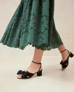 Loeffler Randall Dahlia Black Pleated Bow Heel| Heeled Sandals