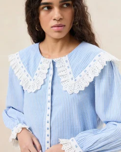 Loeffler Randall Daisy Blue Broderie Collared Blouse| Casual Staples|Jessie Loves