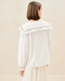 Loeffler Randall Daisy Blue Broderie Collared Blouse| Casual Staples|Jessie Loves