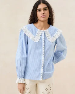 Loeffler Randall Daisy Broderie Collared Blouse| Casual Staples|Vacation Shop