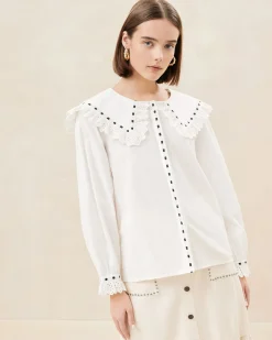 Loeffler Randall Daisy Broderie Collared Blouse| Casual Staples|Vacation Shop