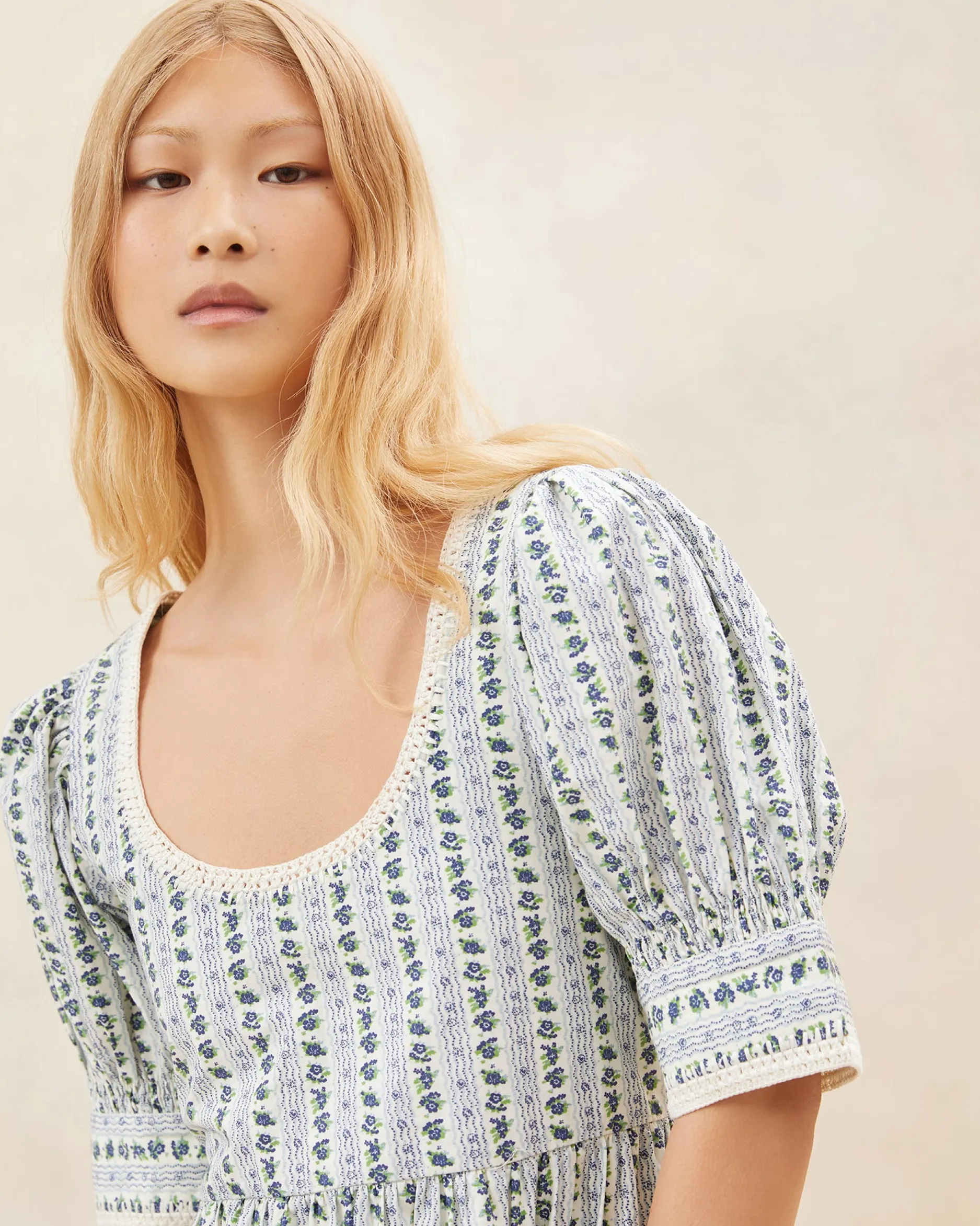 Loeffler Randall Gillian Blue Floral Puff-Sleeve Dress| Dresses