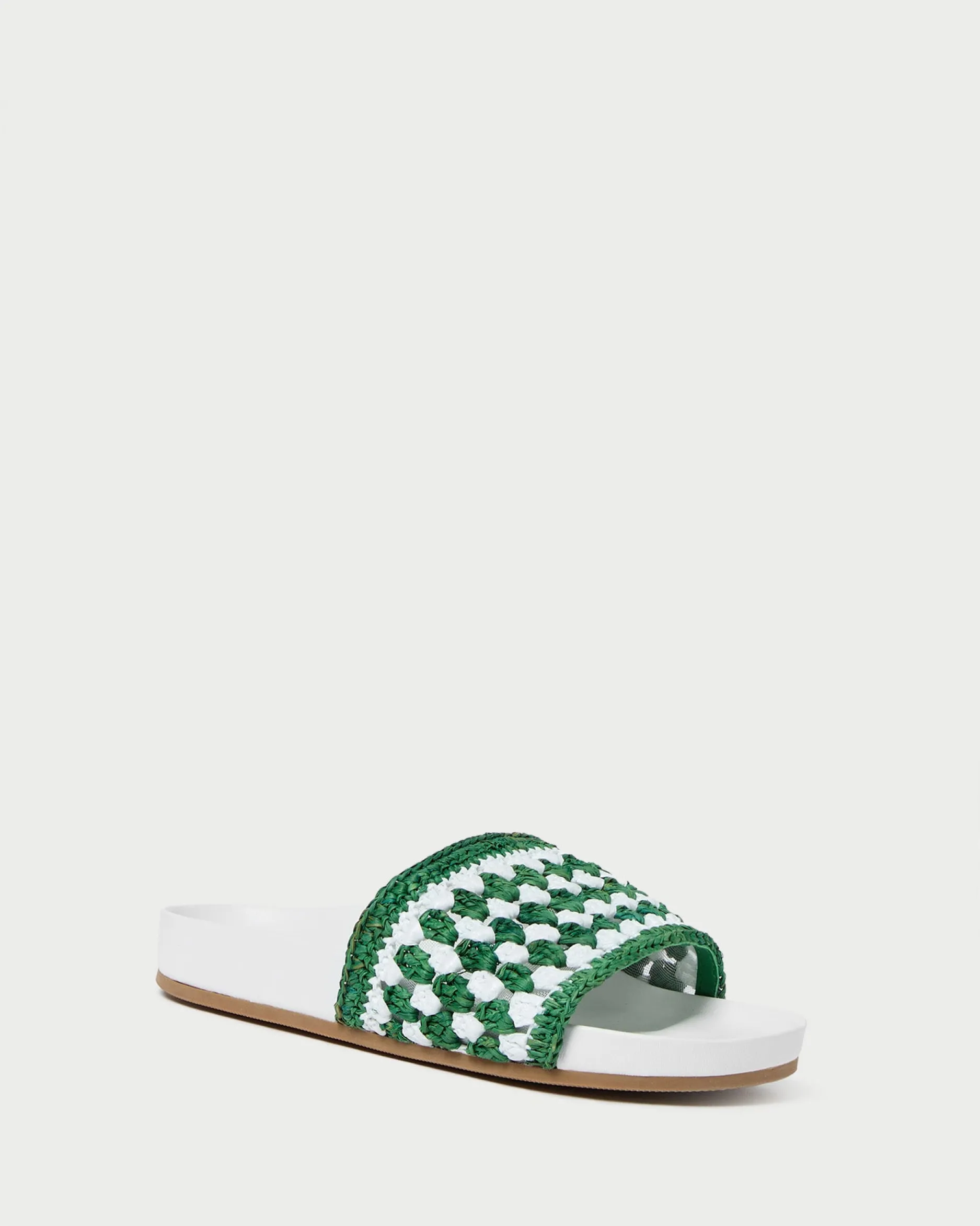 Loeffler Randall Henri Green/White Crochet Raffia Sandal| Flat Sandals