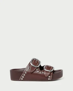 Loeffler Randall Jack Espresso Leather Studded Sandal| Flat Sandals