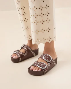 Loeffler Randall Jack Saffron Suede Studded Sandal| Flat Sandals