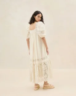 Loeffler Randall Jo Cream Puff-Sleeve Dress| Casual Staples|Event Essentials