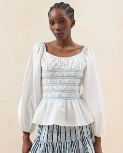 Loeffler Randall Julietta White Gathered Cotton Top| Tops