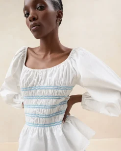 Loeffler Randall Julietta White Gathered Cotton Top| Tops