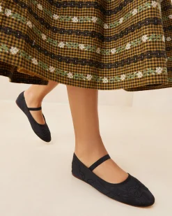 Loeffler Randall Leonie Black Embroidered Bow Flat| Flats & Loafers