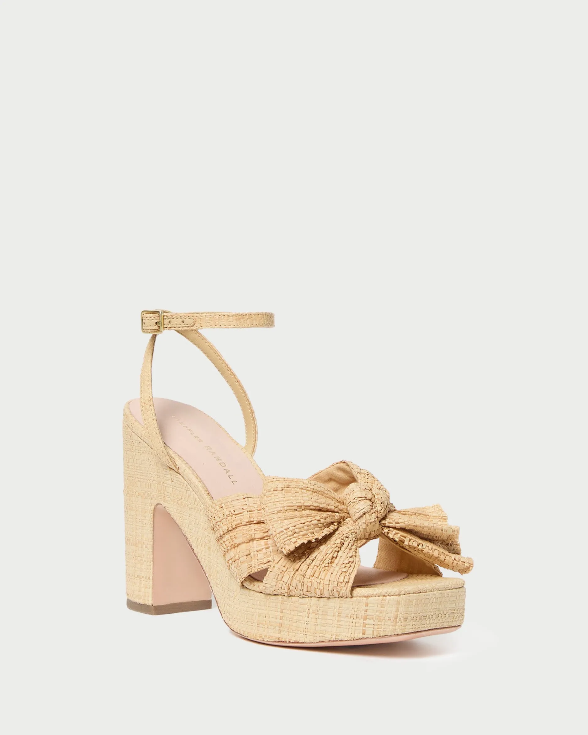 Loeffler Randall Lucia Natural Pleated Bow Platform| Heeled Sandals