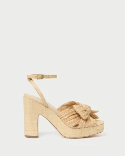 Loeffler Randall Lucia Natural Pleated Bow Platform| Heeled Sandals