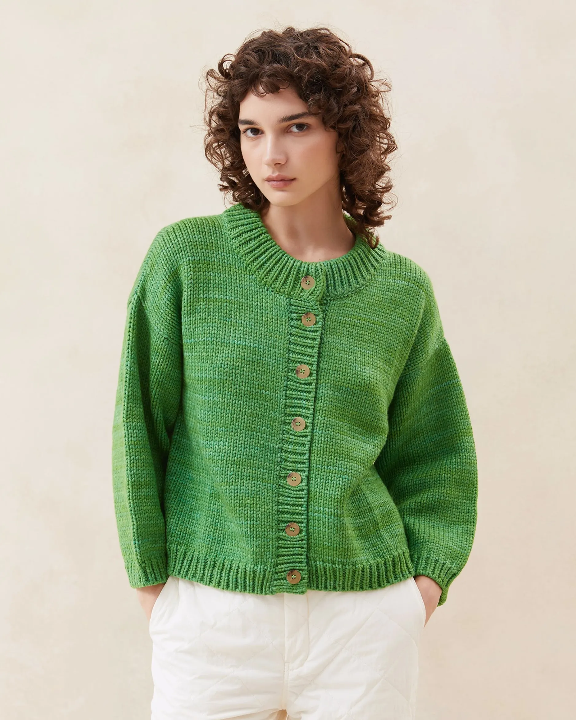 Loeffler Randall Maddie Blue Mock Neck Cardigan| Knitwear