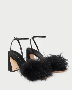 Loeffler Randall Minerva Black Satin/Feather Sandal| FOR THE BRIDE|Heeled Sandals