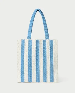 Loeffler Randall Orion Blue/White Raffia Tote| Casual Staples|Totes