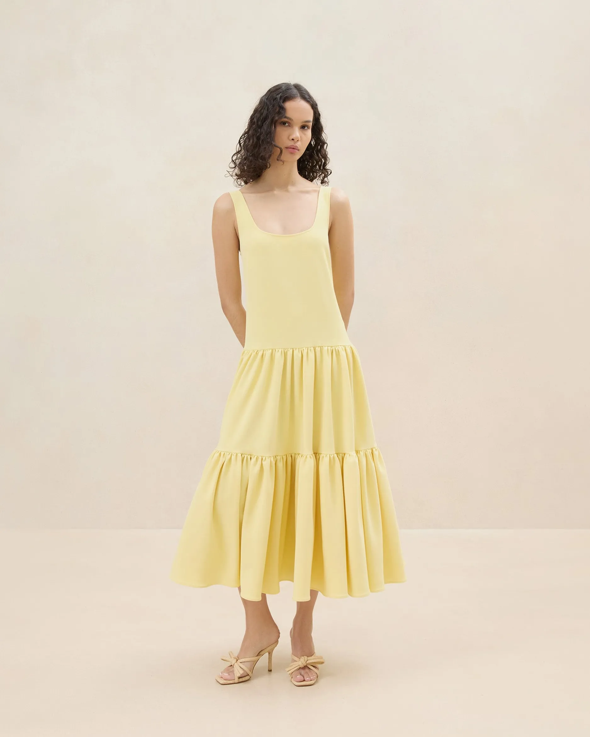 Loeffler Randall Soren Yellow Tiered Sleeveless Dress| FOR THE GUESTS|FOR THE BRIDE