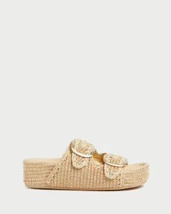 Loeffler Randall Theo Cream Raffia Footbed Sandal| Flat Sandals