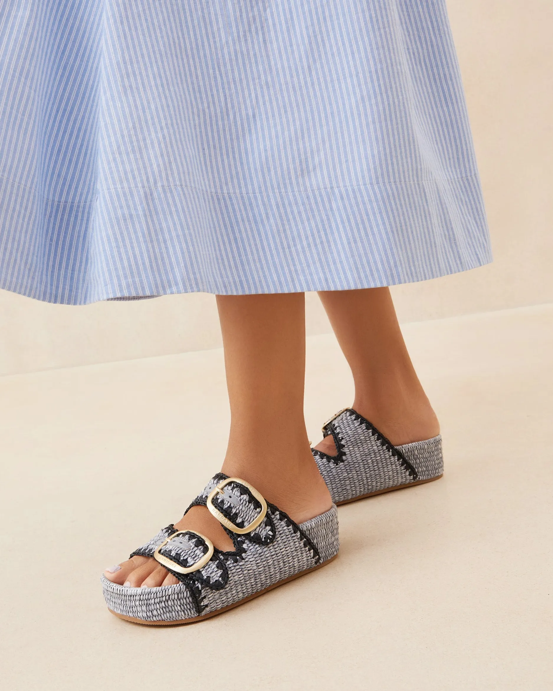 Loeffler Randall Theo Cream Raffia Footbed Sandal| Flat Sandals